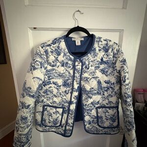 Rachel Zoe Blue and White Floral Puffer Jacket